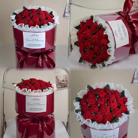 Romantic Floral Handmade Crochet Rose Bouquet